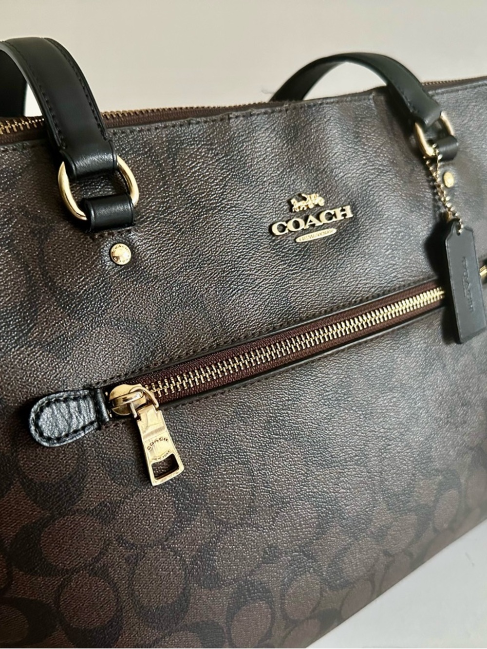 COACH Signature Brown Gallery Tote Bag with Gold Hardware - Picture 9 of 15